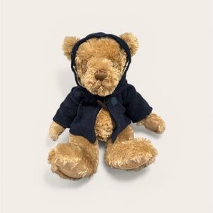 Burberry Tan Teddy Bear with Dark Blue Hoodie with Burberry plaid lined hood
